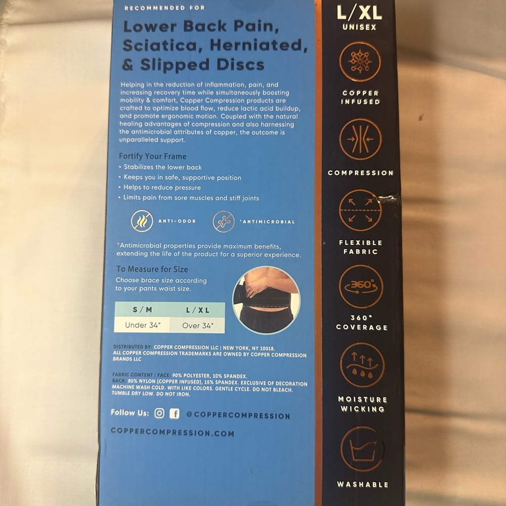 Copper Compression Back Support Brace L/XL